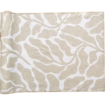 ubrus Fine Little Day Lněný běhoun na stůl Leaves Sand 47 × 180 cm