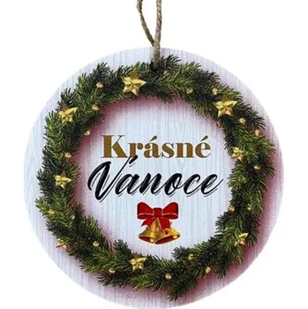 Vánoční dekorace Bondecor Vánoční dřevěná dekorace kulatá II. "Krásné Vánoce" 15cm
