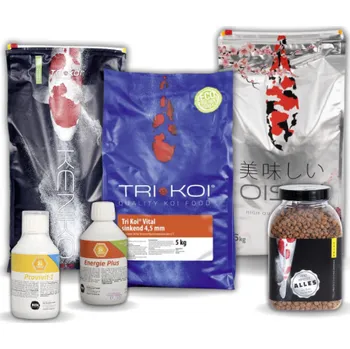 Krmivo pro rybičky Výhodný set krmiva a vitamínu podzim, jaro 12,5kg 2x vitamín