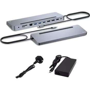 i-tec USB-C Metal Ergonomic 3x 4K Display Docking Station, PD100W + i-tec Universal Charger 100W