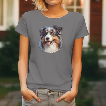 Dámské oblečení Dámské Tričko Australský ovčák Barva: Ocelově šedá, Velikost: L