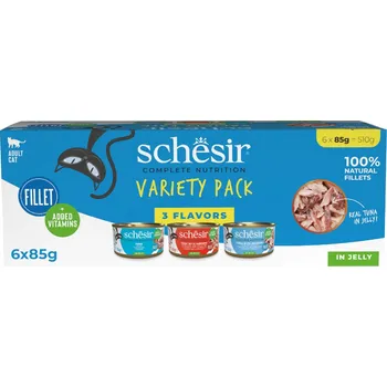 Krmivo pro kočku 24x85g Schesir Complete Nutrition Fillet v želé - míchané balení (3 druhy)