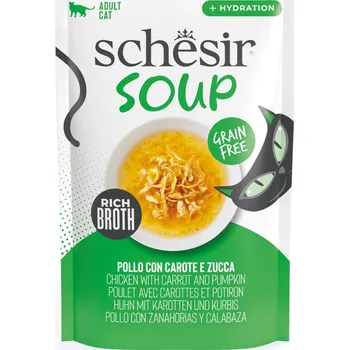Krmivo pro kočku 24x40g Schesir Cat Soup - kuře s mrkví a dýní