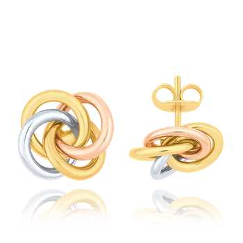 Náušnice MINET Zlaté trojbarevné náušnice uzlíky Au 585/1000