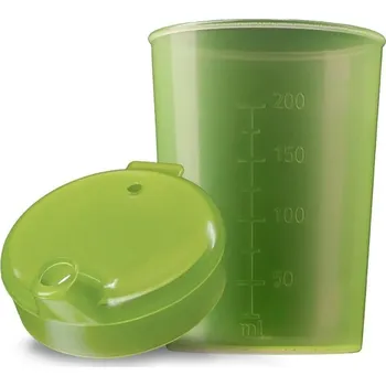 Jednorázové nádobí Pohárek na nápoje s víčkem a savičkou, plastový, žlutý, 250 ml, 50 ks