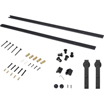 HOMCOM Sada posuvných kolejnic pro posuvné dveře, do 90 kg, uhlíková ocel, 200 cm, černá, včetně nářadí