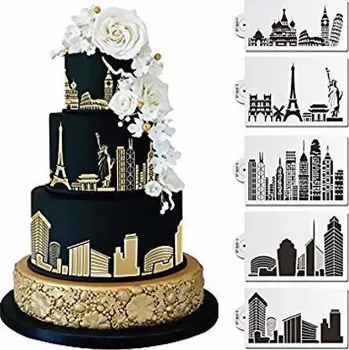 Přisada na vaření a pečení Stencil šablona města 5ks - Cakesicq | Cukrářské potřeby