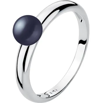 Prsten ANNA PERLY Dámský prsten z rhodiovaného stříbra s černou sladkovodní perlou Velikost prstenu: 61, Barva perly: černá