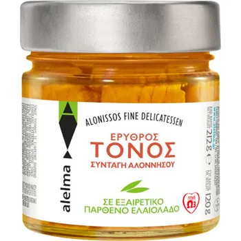 Hotové jídlo ALELMA Fine Delikatessen Modroploutvý tuňák v olivovém oleji z ostrova Alonissos 212g ALELMA