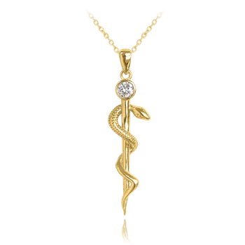 Náhrdelník Moonlit Stříbrný náhrdelník se symbolem hada - aeskulapova hůl pozlacený čirý zirkon