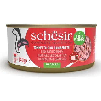 Krmivo pro kočku 24x140g Schesir Complete Nutrition Fillet v želé - tuňák s krevetami