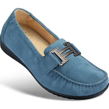 Dámská zdravotní obuv Dámské mokasíny s ozdobnou přezkou, velurová useň, modrá: 36