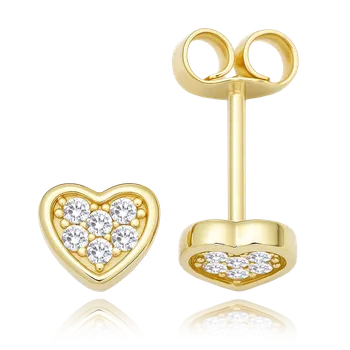 Náušnice MINET Zlaté náušnice srdce s bílými zirkony Au 585/1000