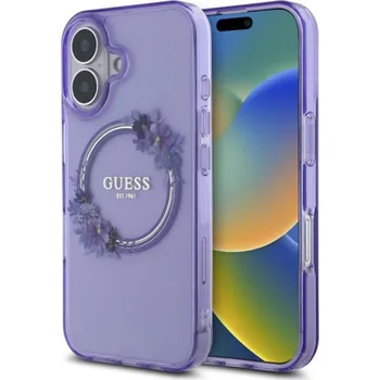 Pouzdro na mobilní telefon Guess IML Flowers Wreath MagSafe GUHMP16SHFWFCU iPhone 16 fialová