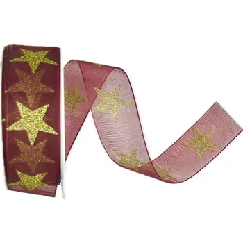 Stuha Stuha vánoční STARGLOW ORGANZA BURGUNDY bordó 25mm x 3m (9,-Kč/m) (Vánoční stuha organzová, bordó, oboustranný potisk, jemný glitrový efekt, s vlascem v lemu)