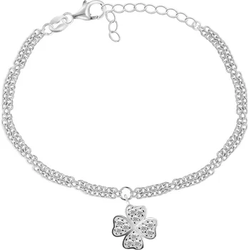 Náramek Brilio Silver Dvouřadý stříbrný náramek se zirkony Čtyřlístek BRC45W + 2 měsíce na vrácení zboží