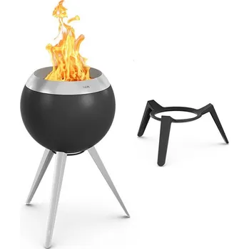 Höfats Stylový BBQ gril a ohniště MOON v jednom na dřevo a peletky Barva: Stříbrno/černá, Varianta: s výsokou a nízkou podstavou, bez planche