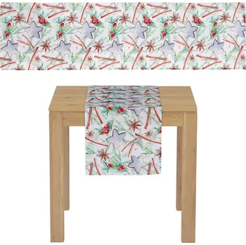 ubrus Autronic Běhoun s vánočním motivem - bílý podklad, 100% polyester, 40 x 150 cm