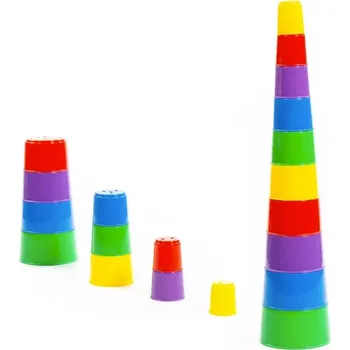 Hračka pro nejmenší Skládací pyramida Duhová – věž z 10 kelímků, 42 cm