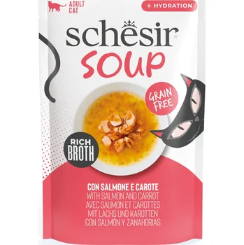 Krmivo pro kočku 24x40g Schesir Cat Soup - losos a mrkev