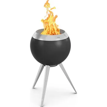 Höfats Stylový BBQ gril a ohniště MOON v jednom na dřevo a peletky Barva: Stříbrno/černá, Varianta: s výsokou podstavou a planchou