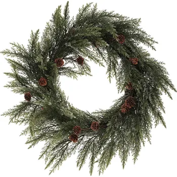 umělá květina Autronic Věnec zelený - pr 65 cm, větve túje a šišky