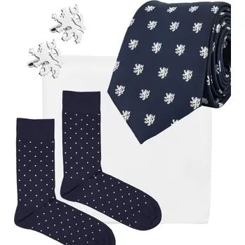 Kravata Bubibubi Tmavomodrá kravatová sada se lvy