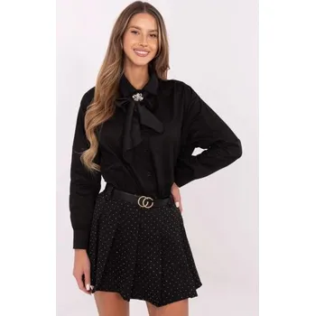 Dámská košile Černé bavlněné tričko s broží