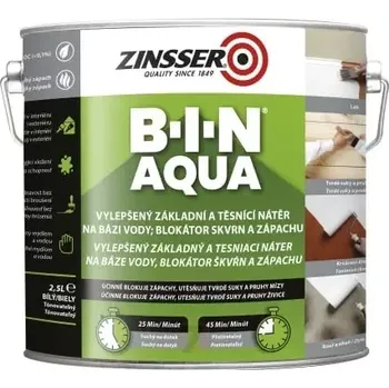 Lak na dřevo Zinsser B-I-N AQUA Vodou ředitelný základní a těsnicí nátěr, blokátor skvrn a zápachu 2.5 L