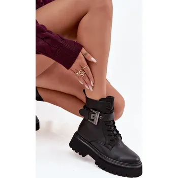 Dámské kozačky S.Barski Kožené workery dámské zateplené s ozdobnou sponou D&A MK52-032 Barva: Černá, Velikost: 41