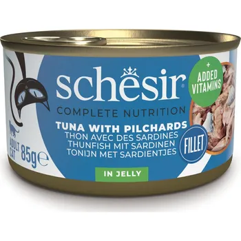 Krmivo pro kočku 24x85g Schesir Complete Nutrition Fillet v želé - tuňák se sardinkami