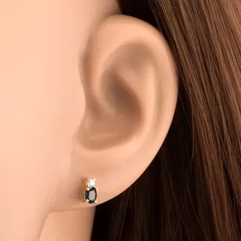 Náušnice Náušnice ve žlutém 14K zlatě - zářivý čirý diamant a oválný modrý safír