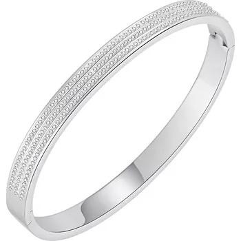 Náramek Kloubový ocelový náramek ve stříbrné barvě - širší pásek s čirými zirkony