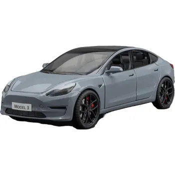 autíčko Tesla model 3 kovový model hračka na baterie světla zvuk 1:24 Šedá