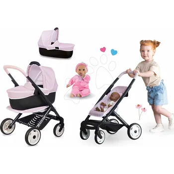 Kočárek pro panenku Set kočárek trojkombinace Puschair Pink Maxi Cosi&Quinny Smoby s panenkou 30 cm Bébé Calin Maria