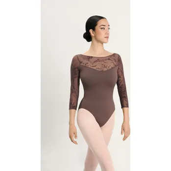 Dívčí tričko Intermezzo,Taneční trikot s krajkou a 3/4 rukávem 31718, norková 116-128