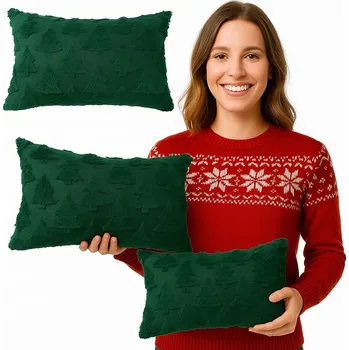 Vánoční dekorace VÁNOČNÍ DEKORAČNÍ POLŠTÁŘ 50x30 cm ZELENÝ VÁNOČNÍ VZOR NA VÁNOCE