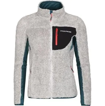 Dámská mikina PROGRESS ALVA dámská celorozepínací chlupatá mikina, hřejivý materiá šedý melír/petrol XL