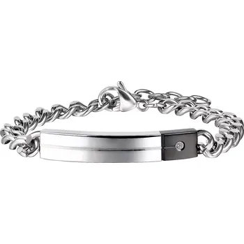 Náramek Dvoubarevný ocelový náramek - lesklý oblouk, gravírovaný kříž, čiré zirkony