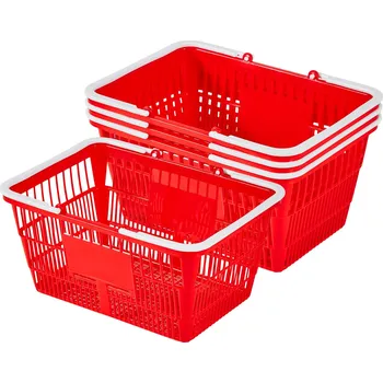 Nákupní košík Vevor Nákupní košíky 4 ks 21l skládatelné pe plast s rukojetí červené