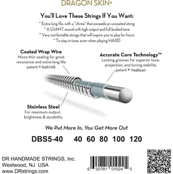 Struna pro kytaru a smyčcový nástroj DR Strings Dragon Skin+ DBS5-40