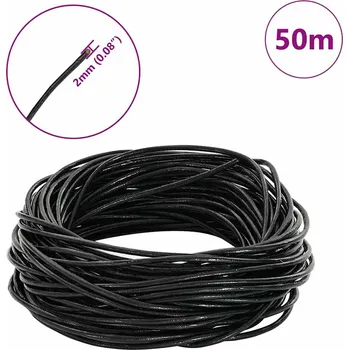 Vázací drát vidaXL Kožený provázek Černá Ø2 mm x 50 m Kůže