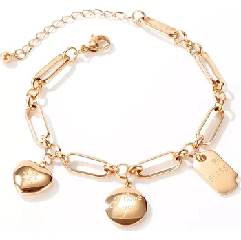 Náramek Náramek z oceli 316L, měděné barvy - srdce, kruh a obdélník s gravírováním