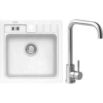 Granitový dřez Set Alveus (dřez Niagara 20 White 11 + baterie Angle Kartáčovaná ocel) SETA20074