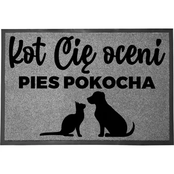 Rohožka VCHODOVÁ ROHOŽKA ŠEDÁ 40X60CM KE DVEŘÍM VTIPNÁ PRO DOMÁCNOST KOČKA TĚ OHODNOTÍ