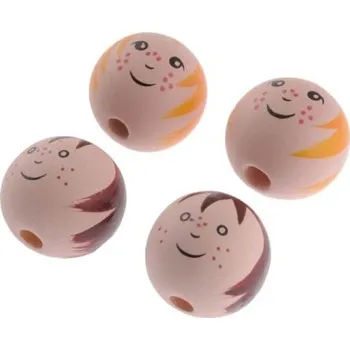 Dětské navlékací korálky Dřevěné hlavičky 2,4cm, 4ks s obličejem a vlasy, světlé