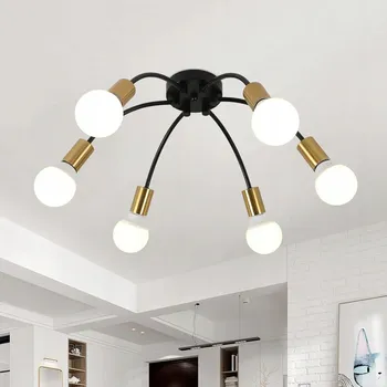 LAMPA SUFITOWA ZŁOTY WISZĄCA CZARNY ŻYRANDOL NOWOCZESNY DO SALONU E27