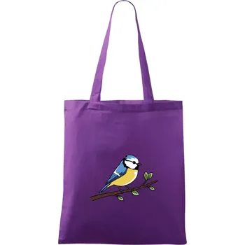 Sýkorka modřinka na větvi - Taška bavlněná - 42 x 38 cm ( Fialová )