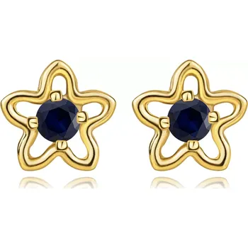 Náušnice Zlaté náušnice ze žlutého zlata 585 - obrys květu, přírodní modrý safír