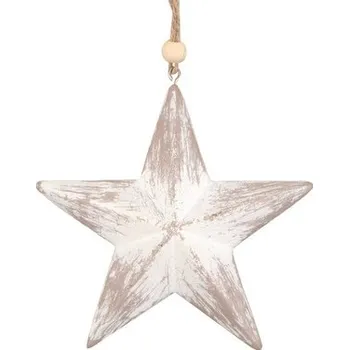 Vánoční dekorace Dřevěná hvězda s patinou na zavěšení béžová 12 cm